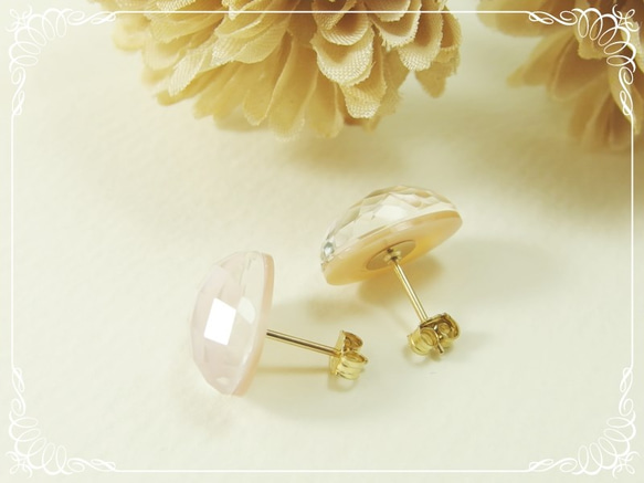 * P115 *高品質的粉紅色外殼，水晶AAA☆大耳環 第4張的照片