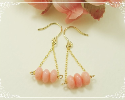 珊瑚ピアス 宝石珊瑚のSANSUI 血赤 珊瑚 ピアス フック ドロップ K18