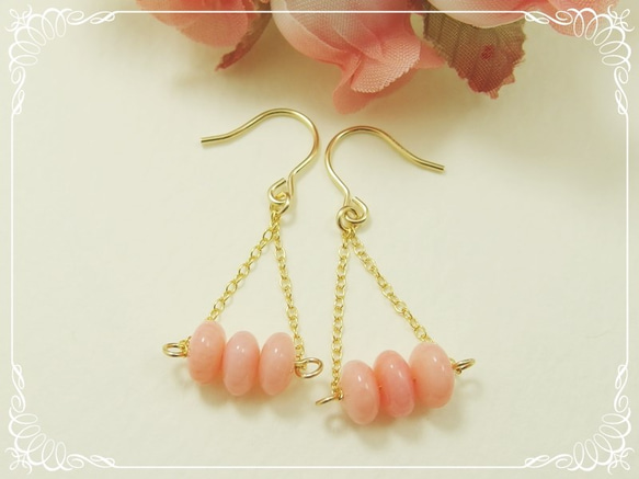 P70*ピンク珊瑚☆桜色ピアス ピアス（フック・チェーン） *Happy
