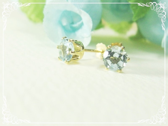 *P116*宝石質ブルートパーズAAA（ファセットカット5ｍｍ）☆ピアス 4枚目の画像