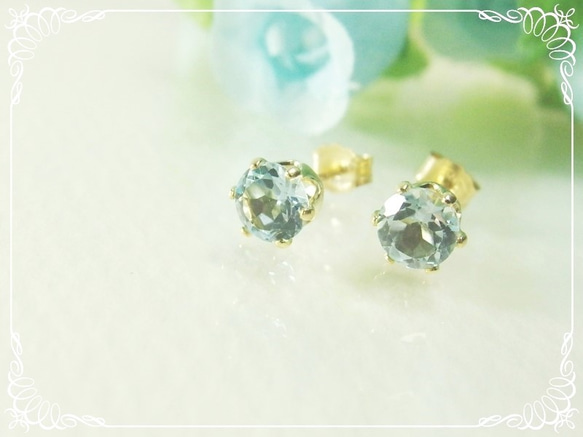 *P116*宝石質ブルートパーズAAA（ファセットカット5ｍｍ）☆ピアス 5枚目の画像