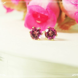* P38 *寶石品質的粉紅色黃玉AAA☆（明亮式切割4毫米）☆晶耳環 第2張的照片