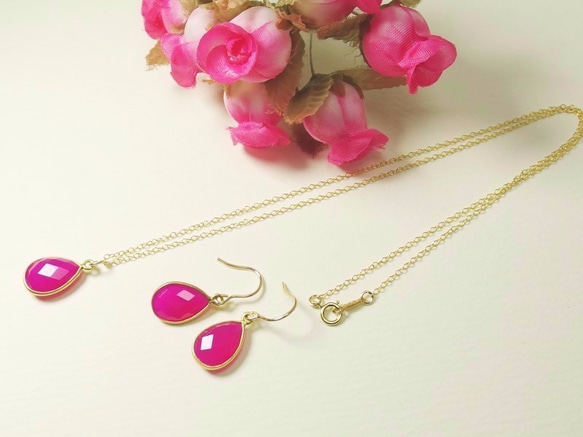 *銷售*珠寶紫紅色粉紅玉髓AAA☆項鍊（銀925製造·K18完成） 第2張的照片