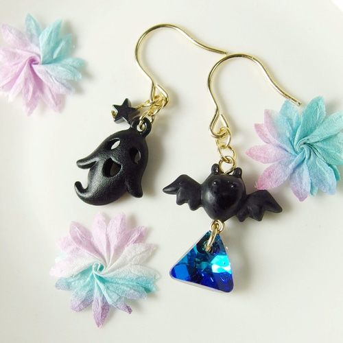 P33*ハロウィンピアス☆天然石ヘマタイト ピアス（フック・チェーン 