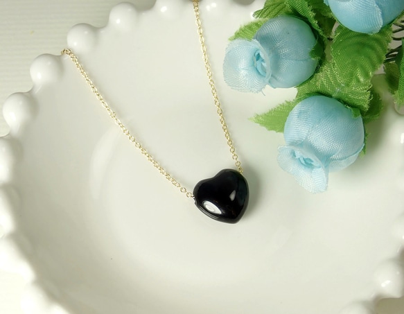 N11*高品質オニキスAAA（ぷっくりハート型）☆ネックレス ネックレス 