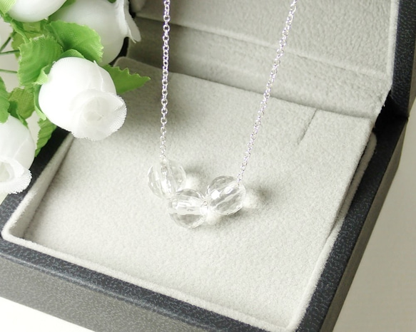 銀925 * N12-1 *珠寶水晶（水晶·128面切）AAA☆3粒項鍊 第1張的照片