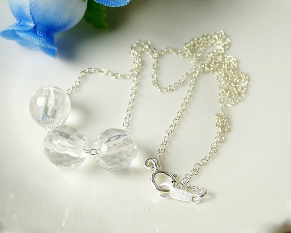 銀925 * N12-1 *珠寶水晶（水晶·128面切）AAA☆3粒項鍊 第2張的照片