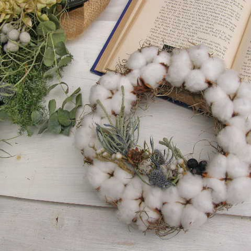 再販＞コットンフラワー☆ドライフラワーリース＜White＞ リース  