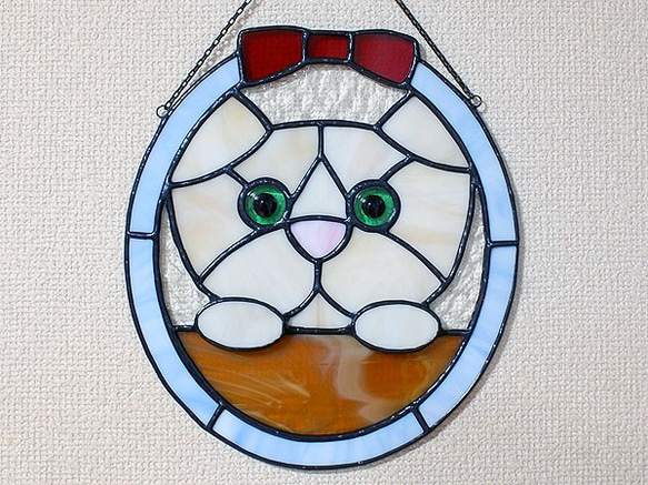 ステンドグラス・猫パネル(ベージュ) 470 1枚目の画像