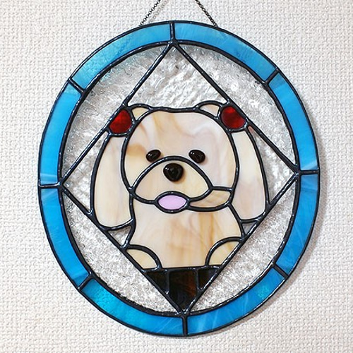 ステンドグラス・犬パネル(シーズー) 322 タペストリー・壁掛け あと