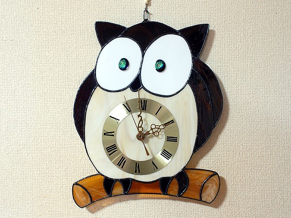 ステンドグラス・ふくろう時計 168