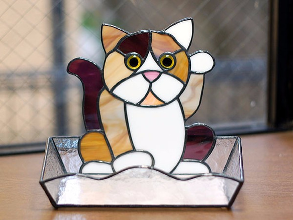 ステンドグラス・まねき猫トレー(大) 576 3枚目の画像
