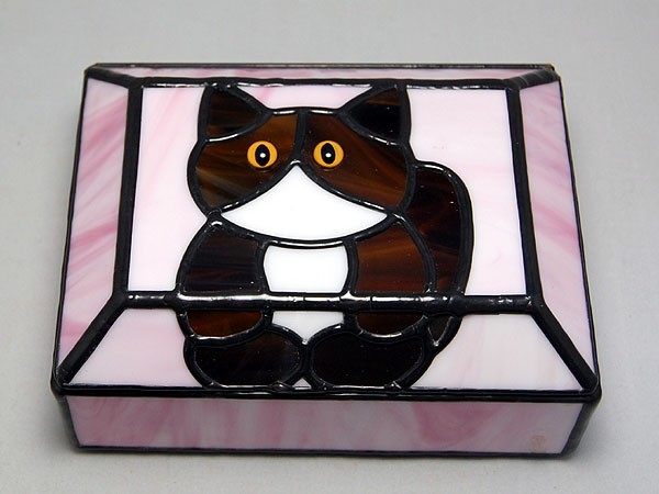 ステンドクラス・ヒンジフタ付き猫小物入れ(ピンク) 605 6,843円