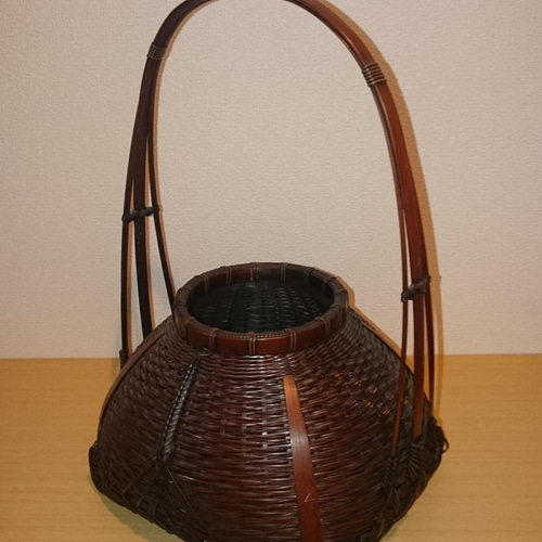 手付き竹籠 竹編籠 花籠 煎茶道具 竹編細工 花器 花入 華道具