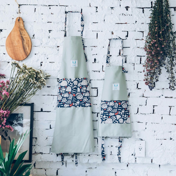 親子款撞色口袋工作圍裙 - 綠 第1張的照片