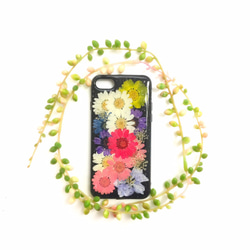 たくさんの季節の色 (黒) 押し花 iPhoneケース（ハワイアンガーデン）（ドライフラワー） 1枚目の画像