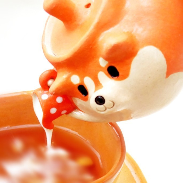 オレンジ柴犬ミルクポット　柴犬陶器 2枚目の画像