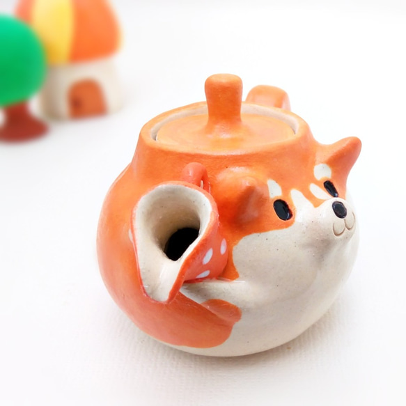 オレンジ柴犬ミルクポット　柴犬陶器 3枚目の画像
