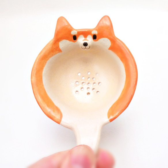 橙色 Shiba Inu 茶濾器 Shiba Inu 陶器濾茶器 第3張的照片