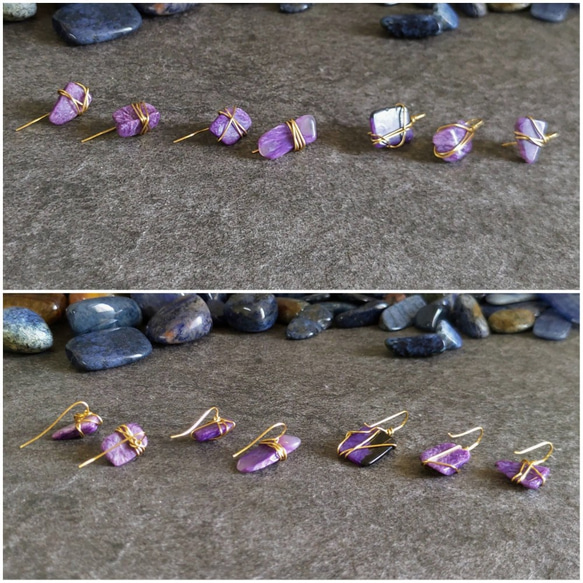 隨性不隨便-不規則紫龍晶xBrass.金屬線纏絲紮綑耳勾耳夾耳環(單支) 第3張的照片
