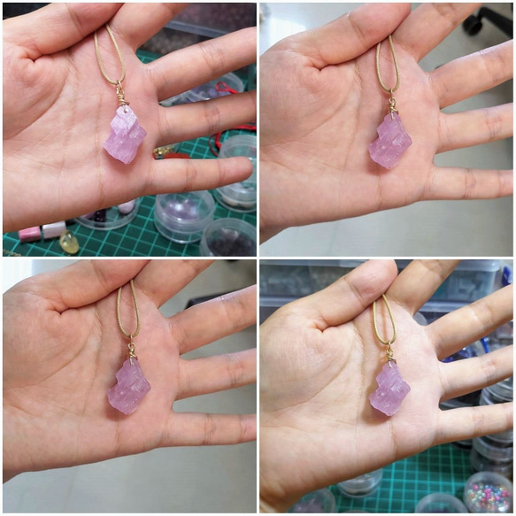 シンプルで簡潔な紫色のスポジュメン鉱石x14KGF。金属ワイヤーで包まれたワイヤーペンダント（追加のチェーンは割引価格で購入でき 5枚目の画像