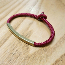 復古有新意-黃銅方形彎管.仿皮繩繩編蛇結珠扣手環 第1張的照片