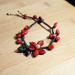 レトロで革新的-[枝桠]。南赤瑪瑙×海瑪瑙×真珠。南米ワックスコードバックルアイビーズバックルブレスレット 9枚目の画像