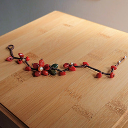 レトロで革新的-[枝桠]。南赤瑪瑙×海瑪瑙×真珠。南米ワックスコードバックルアイビーズバックルブレスレット 8枚目の画像