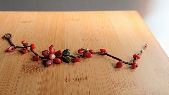 レトロで革新的-[枝桠]。南赤瑪瑙×海瑪瑙×真珠。南米ワックスコードバックルアイビーズバックルブレスレット 10枚目の画像