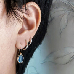 單純而簡練-冰透扁橢藍晶石xS925/14KGF.金屬線纏絲吊墜耳勾耳夾耳環 第8張的照片