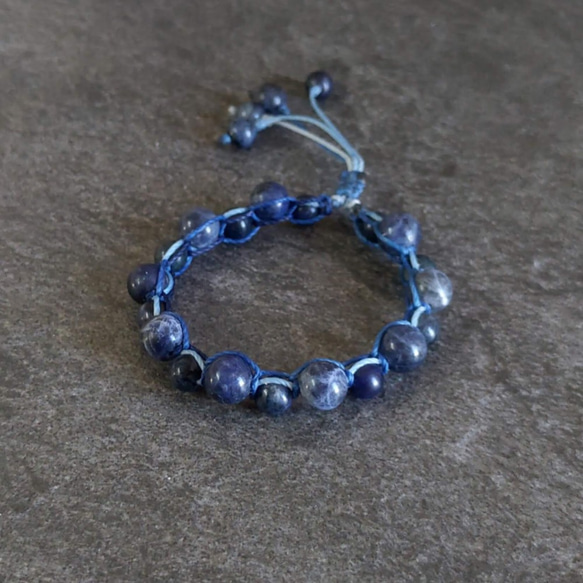 串鍊-[纍纍].藍紋石大小圓珠.南美蠟線繩編雙排手鍊 第4張的照片
