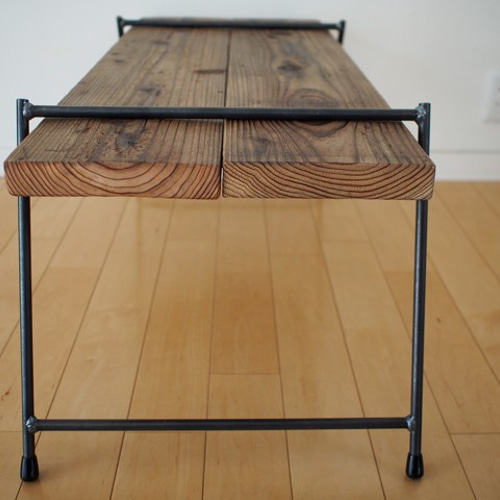 足場板とアイアンの組み立てテーブル｜ＬＯＷダブル ローテーブル