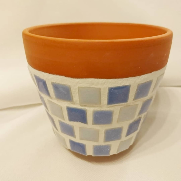 陶器タイルの植木鉢(ブルー) 1枚目の画像