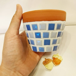 陶器タイルの植木鉢(ブルー) 2枚目の画像