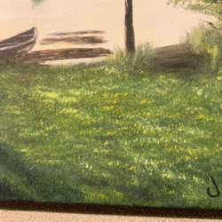 《手描きの油絵作品》湖畔の小舟 3枚目の画像