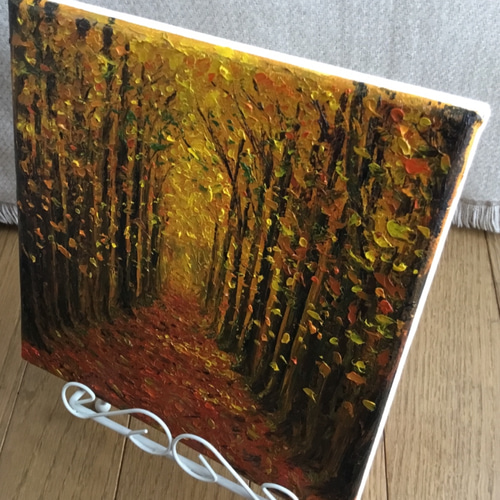 送料無料】《手描きの油絵作品》秋の散歩道 絵画 JO's art