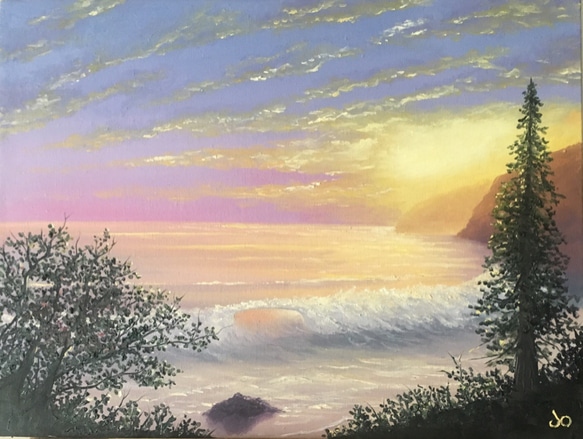 11/26まで期間限定】《手描きの油絵》夕暮れの海 絵画 JO's art