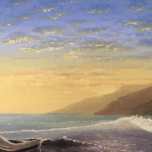 手描き油絵 夕暮れの海 額付 肉筆絵画 インテリア 油彩画 - メルカリ