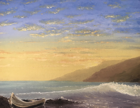 油絵 絵画【夕暮れ海】 油絵 絵画 【夕日の海】 - HR | minne 国内最大級の