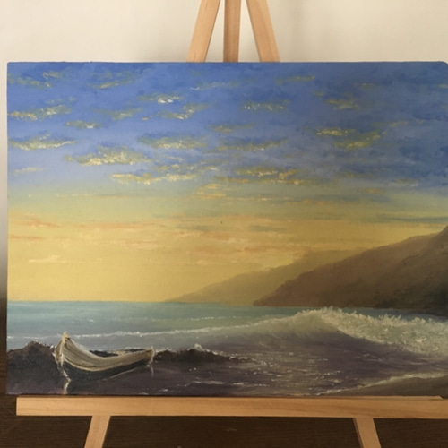 2/16まで期間限定】《手描きの油絵》夕暮れの海 絵画 JO's art