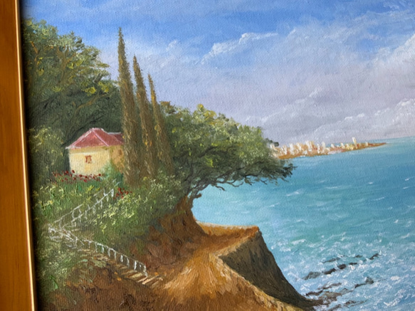 《手描きの油絵作品》海の見える景色 3枚目の画像