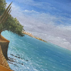 《手描きの油絵作品》海の見える景色 4枚目の画像