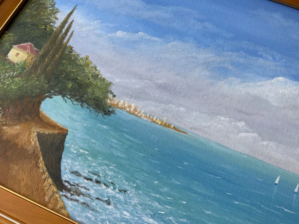 《手描きの油絵作品》海の見える景色 4枚目の画像