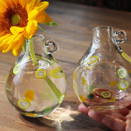 レモンイエロー　工芸ガラス　花瓶　置物 25fn0yz_003.jpg