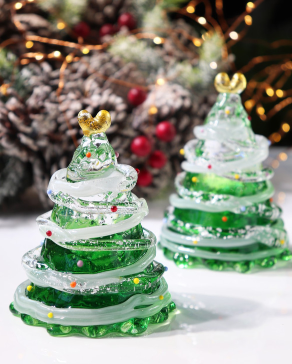 「ハートのクリスマスツリー(green)」贈り物 純金箔 テーブルコーディネートインテリア Xmas 北欧 上品 お飾り 9枚目の画像