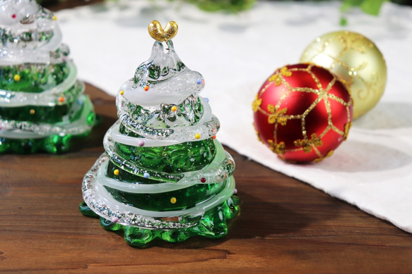 「ハートのクリスマスツリー(green)」贈り物 純金箔 テーブルコーディネートインテリア Xmas 北欧 上品 お飾り 8枚目の画像