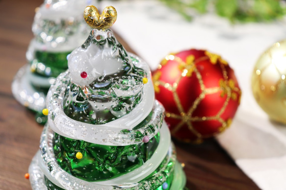 「ハートのクリスマスツリー(green)」贈り物 純金箔 テーブルコーディネートインテリア Xmas 北欧 上品 お飾り 6枚目の画像