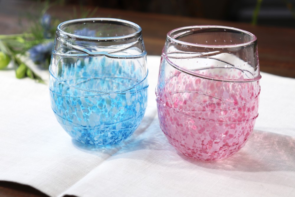 夏の福袋　ペアセット「花色ペアグラス ネモフィラブルー＆桜ピンク」ネモフィラ サクラ 青空 海 ピンク