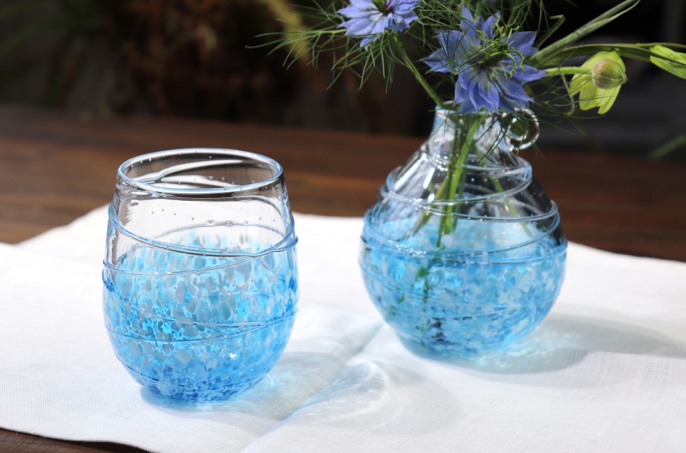 春の福袋「花色一輪挿し×グラス ネモフィラセット」ギフト 幸せの青 空 海 オーシャンブルー 瀬戸内 4,640円