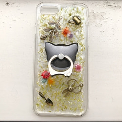*Gardening Cat*~花猫 iPhoneケース iPhone7 ドライフラワー リングスタンド 2枚目の画像